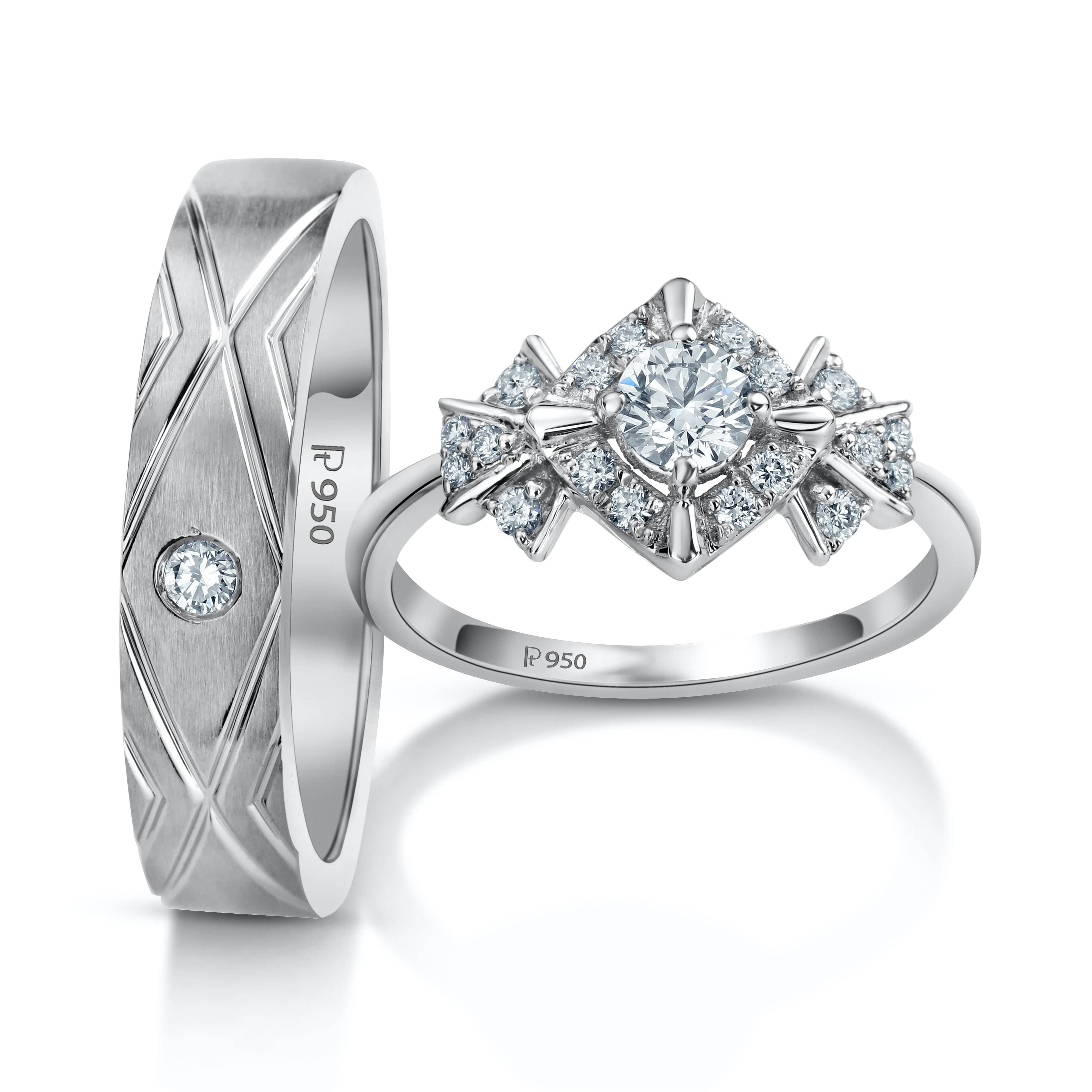 Rays of Light Platinum Love Bands with Solitaire JL PT 984