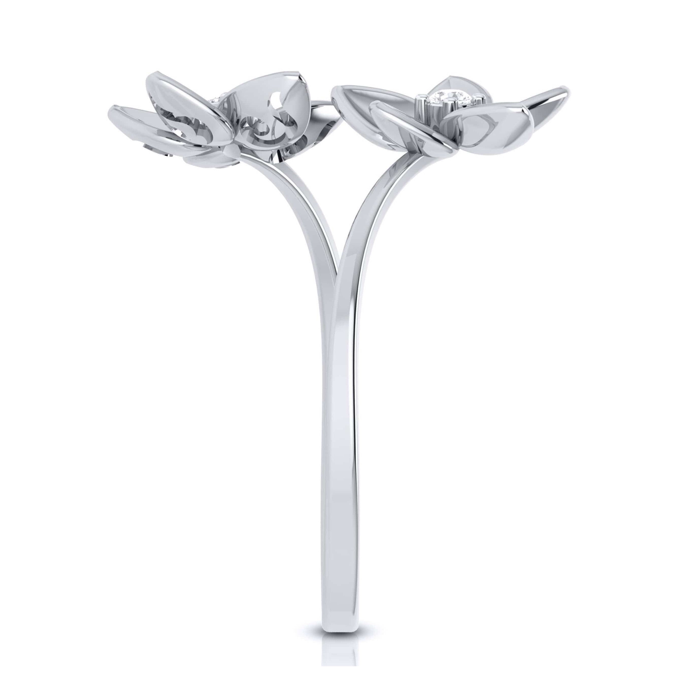 Romantic Flowery Platinum Ring for Women with 2 Diamonds JL PT LR 90