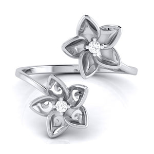 Romantic Flowery Platinum Ring for Women with 2 Diamonds JL PT LR 90