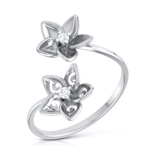 Romantic Flowery Platinum Ring for Women with 2 Diamonds JL PT LR 90