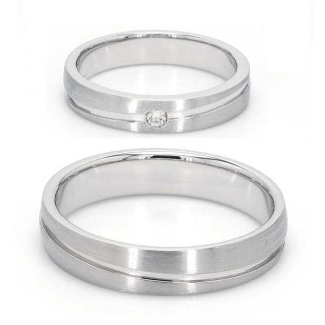 Simple Platinum Couple Rings with Curvilinear Groove JL PT 569