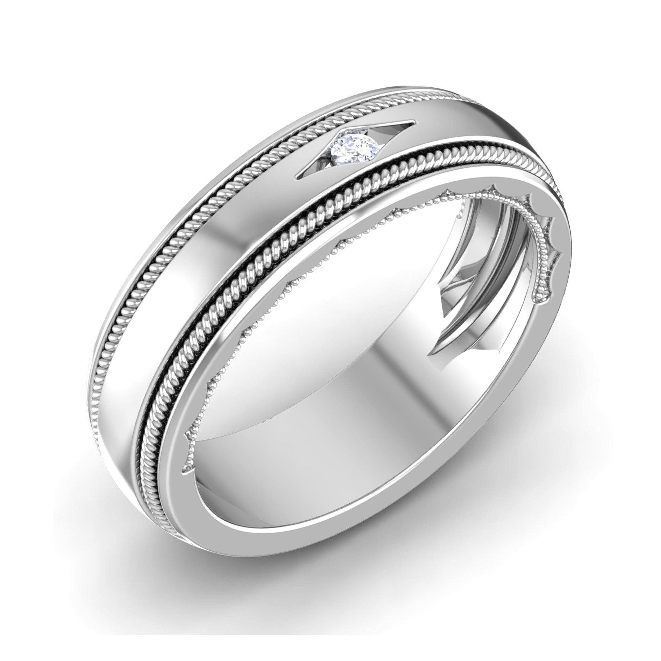 Single Diamond Designer Milgrain Wedding Platinum  Ring For Men JL P 6760