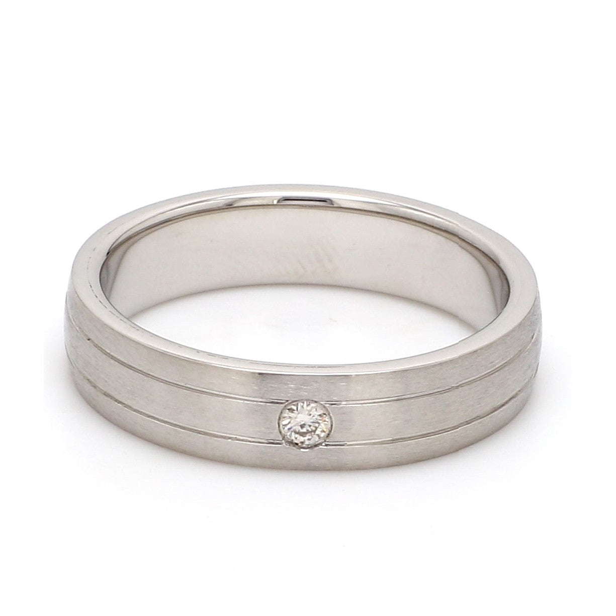 Single Diamond Matte Finish Platinum Band with Grooves for Men JL PT 665