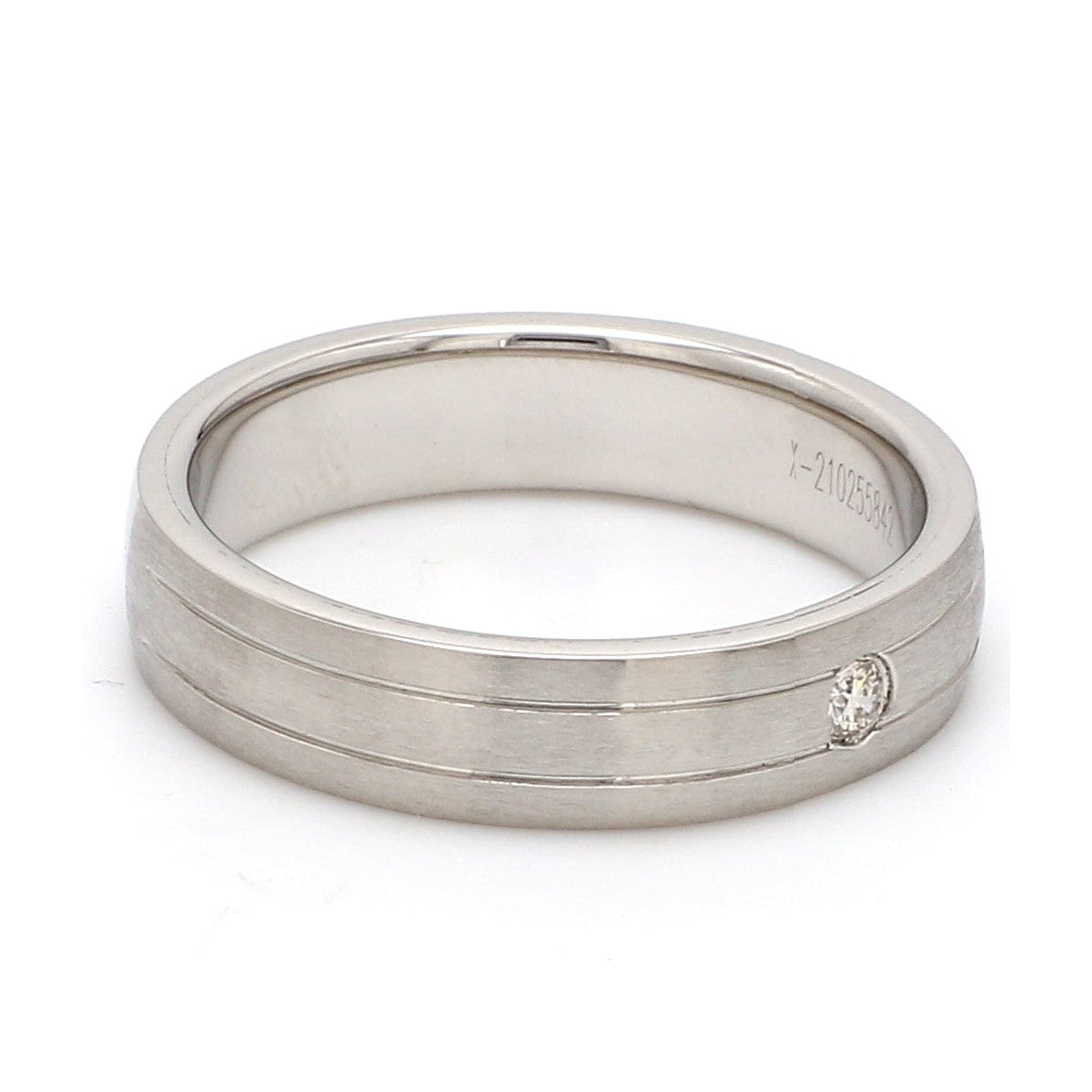 Single Diamond Matte Finish Platinum Band with Grooves for Men JL PT 665