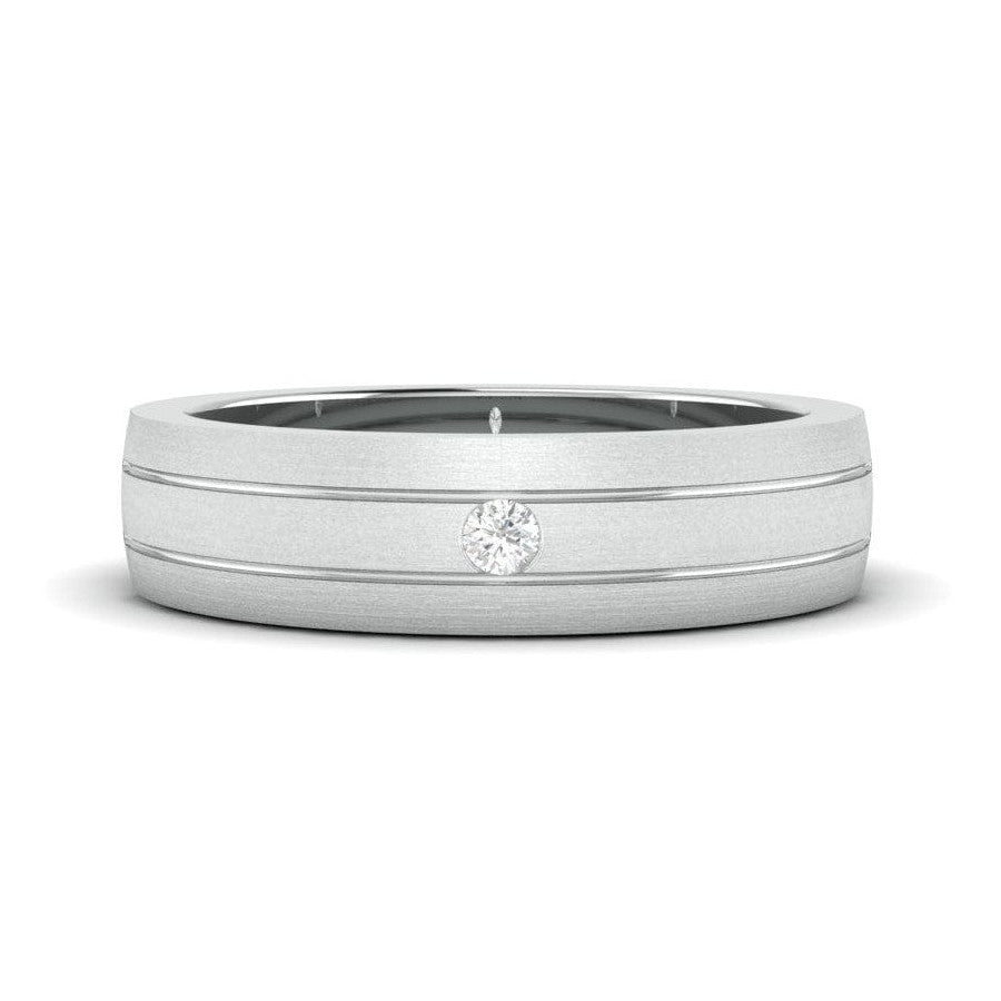 Single Diamond Matte Finish Platinum Band with Grooves for Men JL PT 665