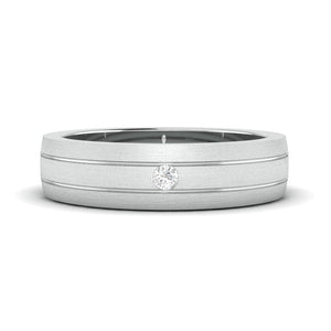 Single Diamond Matte Finish Platinum Band with Grooves for Men JL PT 665