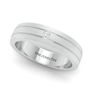 Single Diamond Matte Finish Platinum Band with Grooves for Men JL PT 665