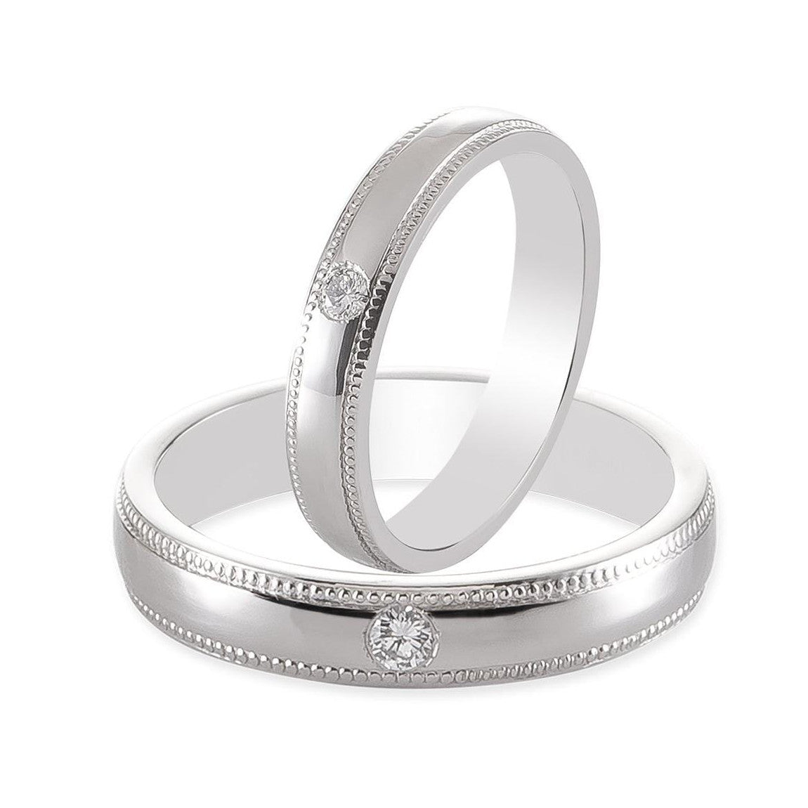 Single Diamond Milgrain Platinum Couple Rings JL PT 539