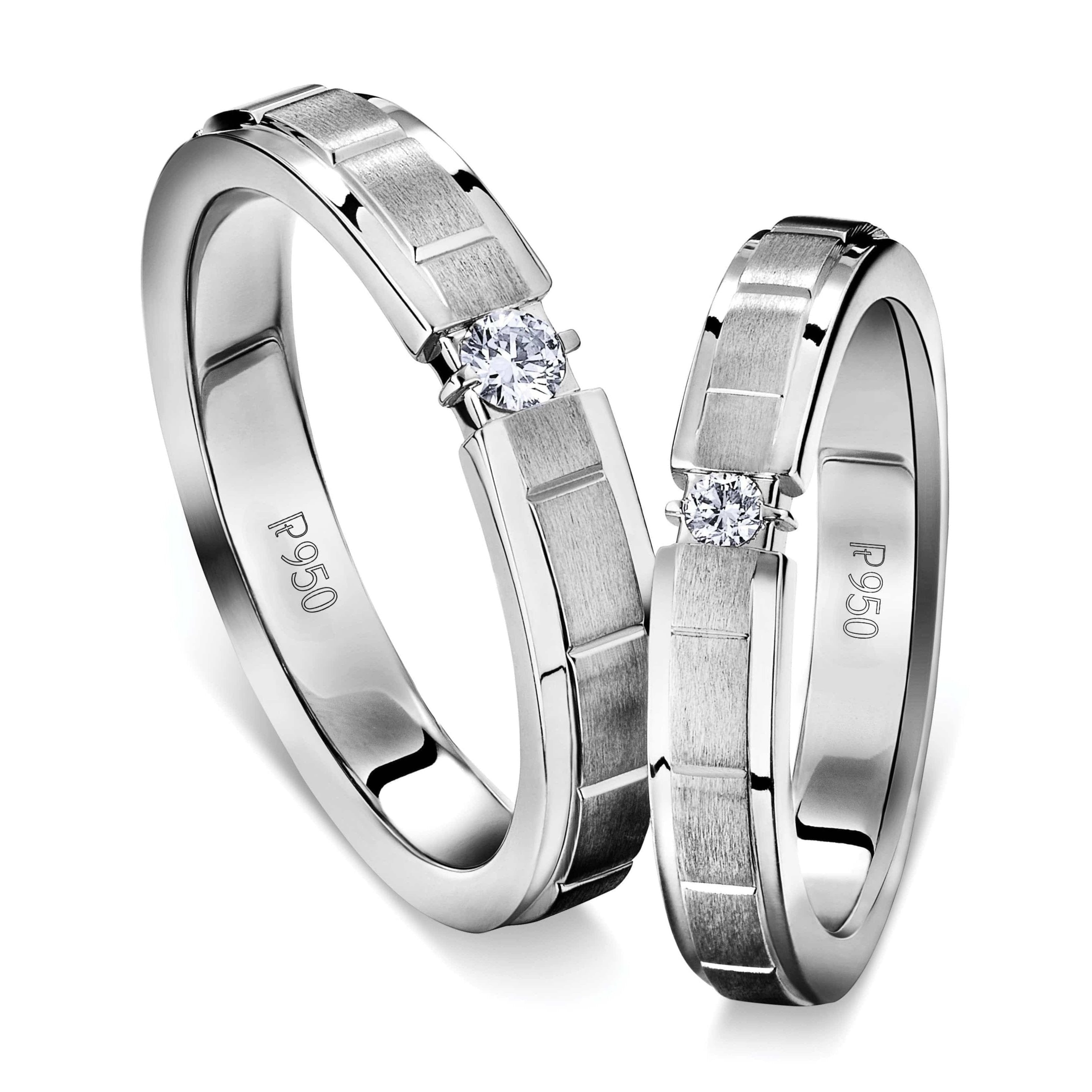 Single Diamond Platinum Love Bands with Satin Finish Grooved JL PT 612