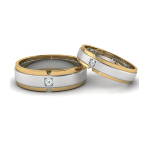 Single Diamond Platinum & Yellow Gold Fusion Couple Rings JL PT 641