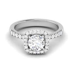 Single Halo Diamond Solitaire Platinum Ring with Diamonds on the Shank JL PT 497