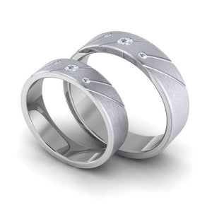 Three Diamond Platinum Love Bands with Slanting Lines JL PT 646