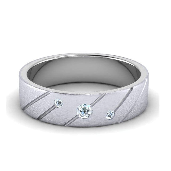 Three Diamond Platinum Love Bands with Slanting Lines JL PT 646