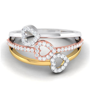 Three Hearts Triple Color Platinum & Diamond Ring for Women JL PT 553