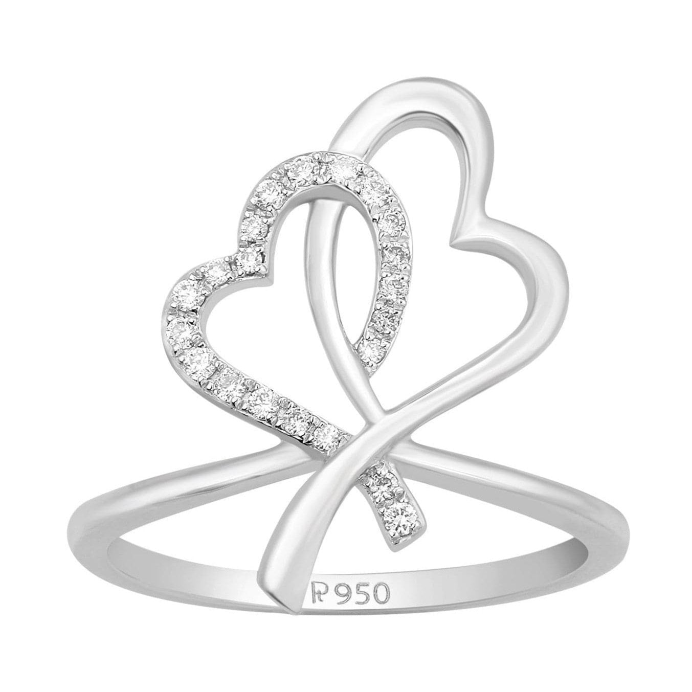 Two Hearts Platinum Ring with Diamonds JL PT 336