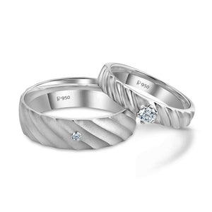 Two to Triumph Designer Matte Finish Platinum Couple Rings with Single Diamonds JL PT 956