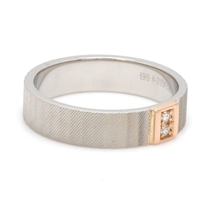 Unique Texture Platinum Love Bands with 2 Diamonds & a Touch of Rose Gold JL PT 914