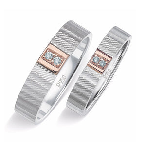 Unique Texture Platinum Love Bands with 2 Diamonds & a Touch of Rose Gold JL PT 914