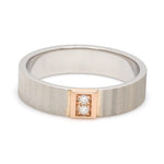 Load image into Gallery viewer, Unique Texture Platinum Love Bands with 2 Diamonds &amp; a Touch of Rose Gold JL PT 914
