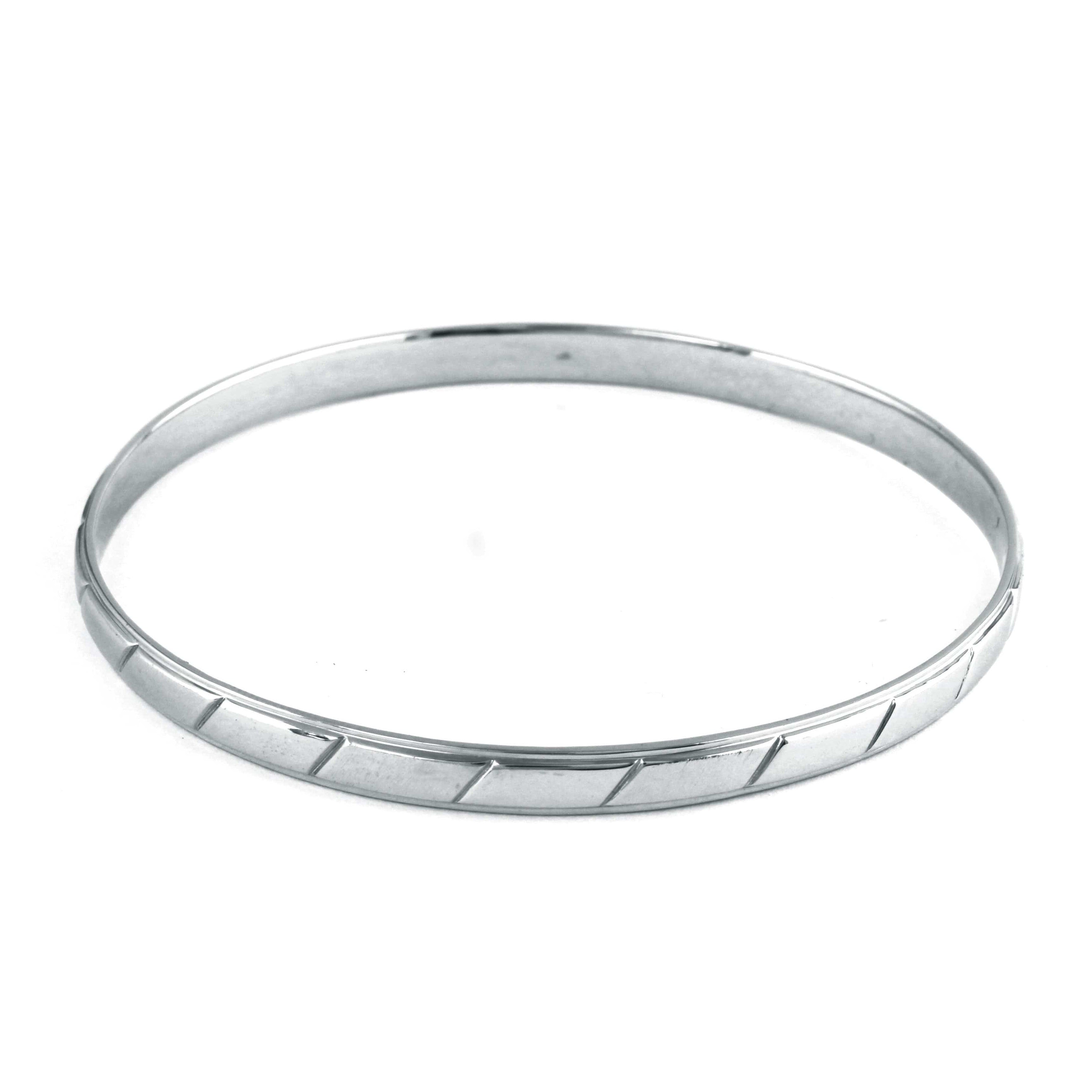 UniSex Platinum Bangle for Men & Women with Slanting Lines JL PTB 632