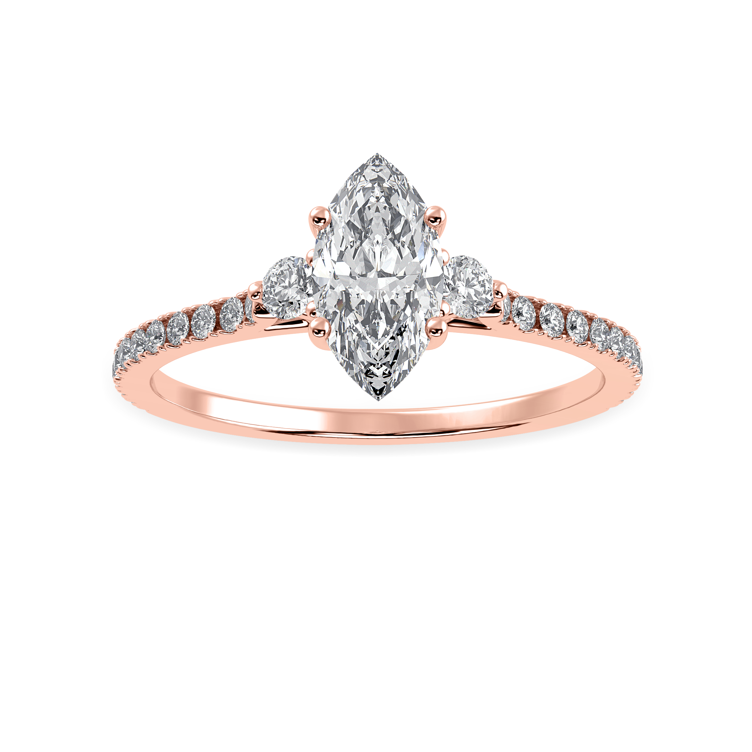 50-Pointer Marquise Cut Solitaire Diamond Accents Shank 18K Rose Gold Ring JL AU 1246R-A   Jewelove.US