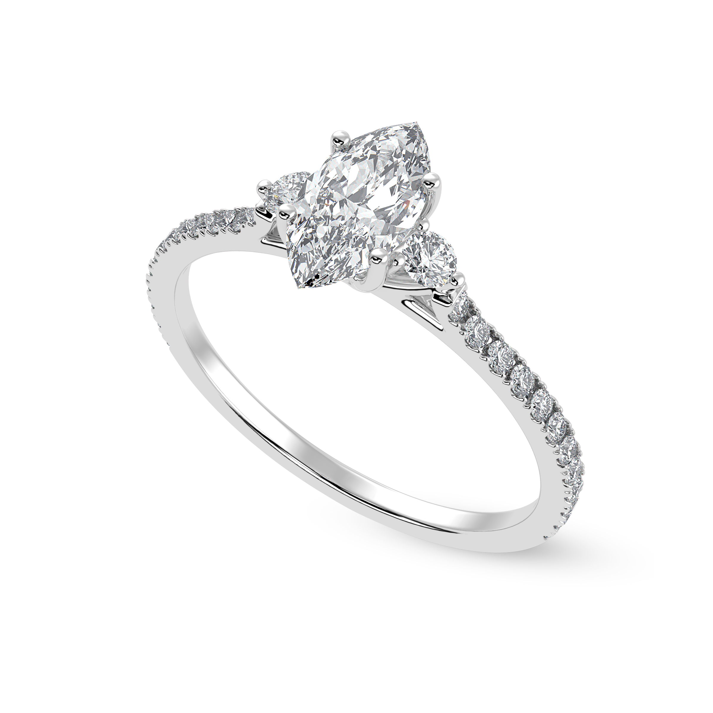 30-Pointer Marquise Cut Solitaire Diamond Accents Shank Platinum Ring JL PT 1246   Jewelove.US