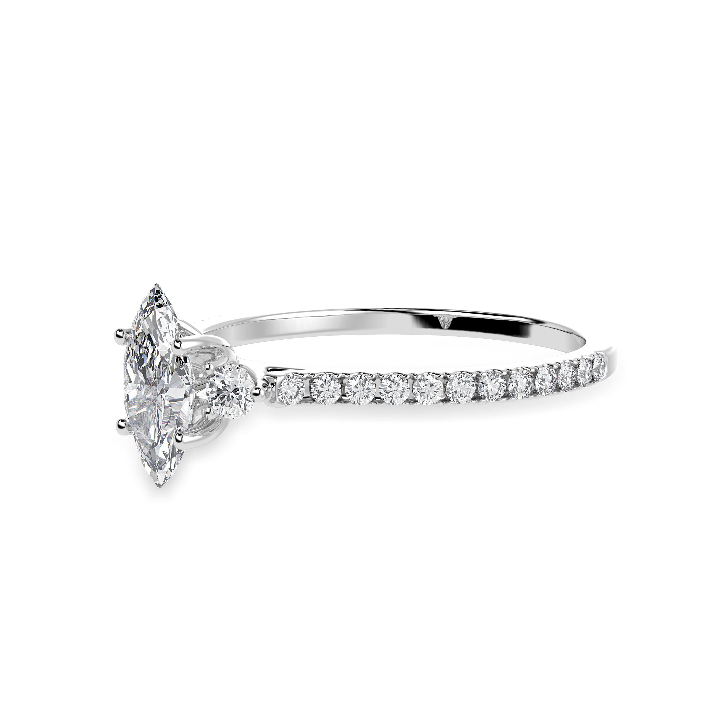 30-Pointer Marquise Cut Solitaire Diamond Accents Shank Platinum Ring JL PT 1246   Jewelove.US