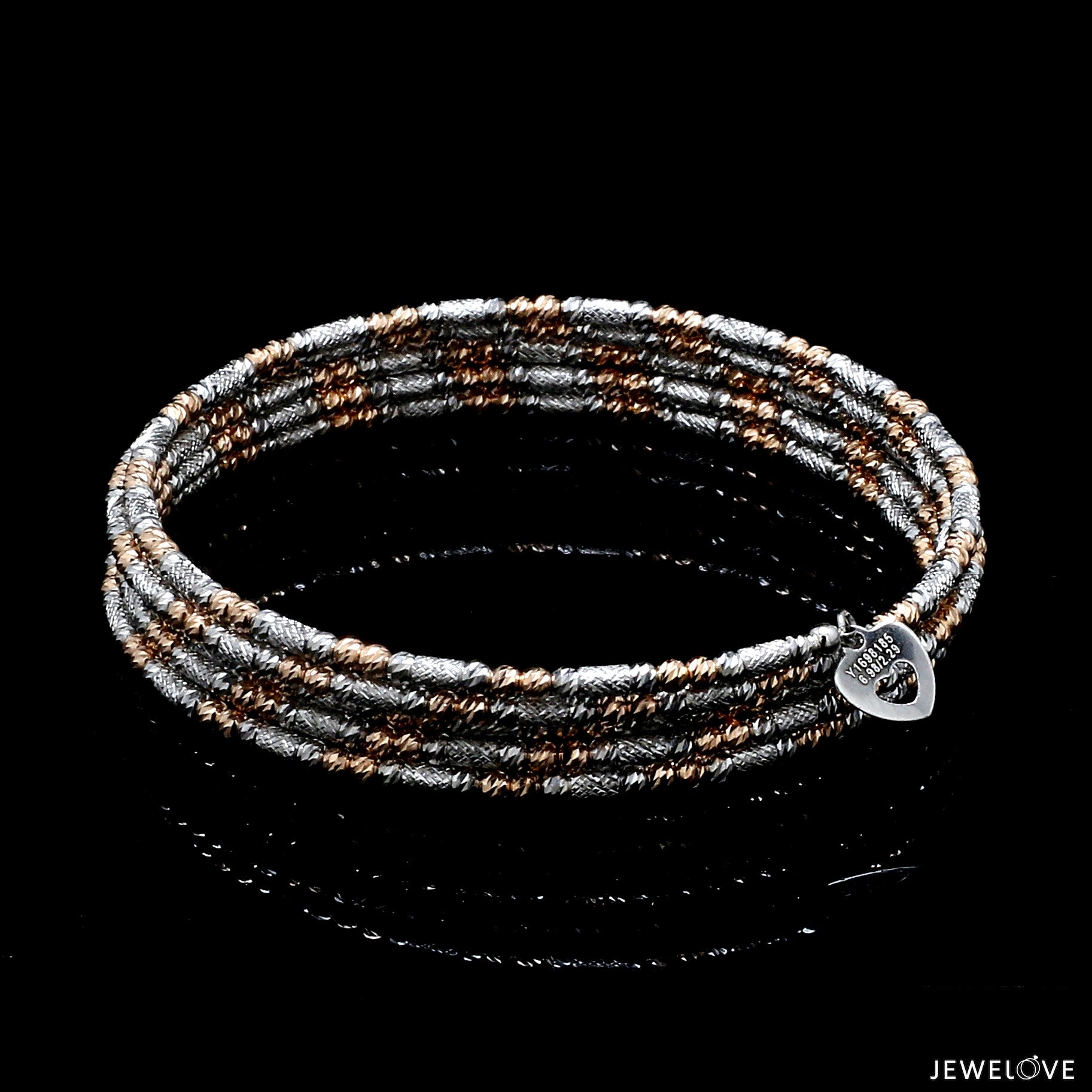 Japanese 5-row Platinum & Rose Gold Bracelet for Women with Diamond Cut Balls JL PTB 1275