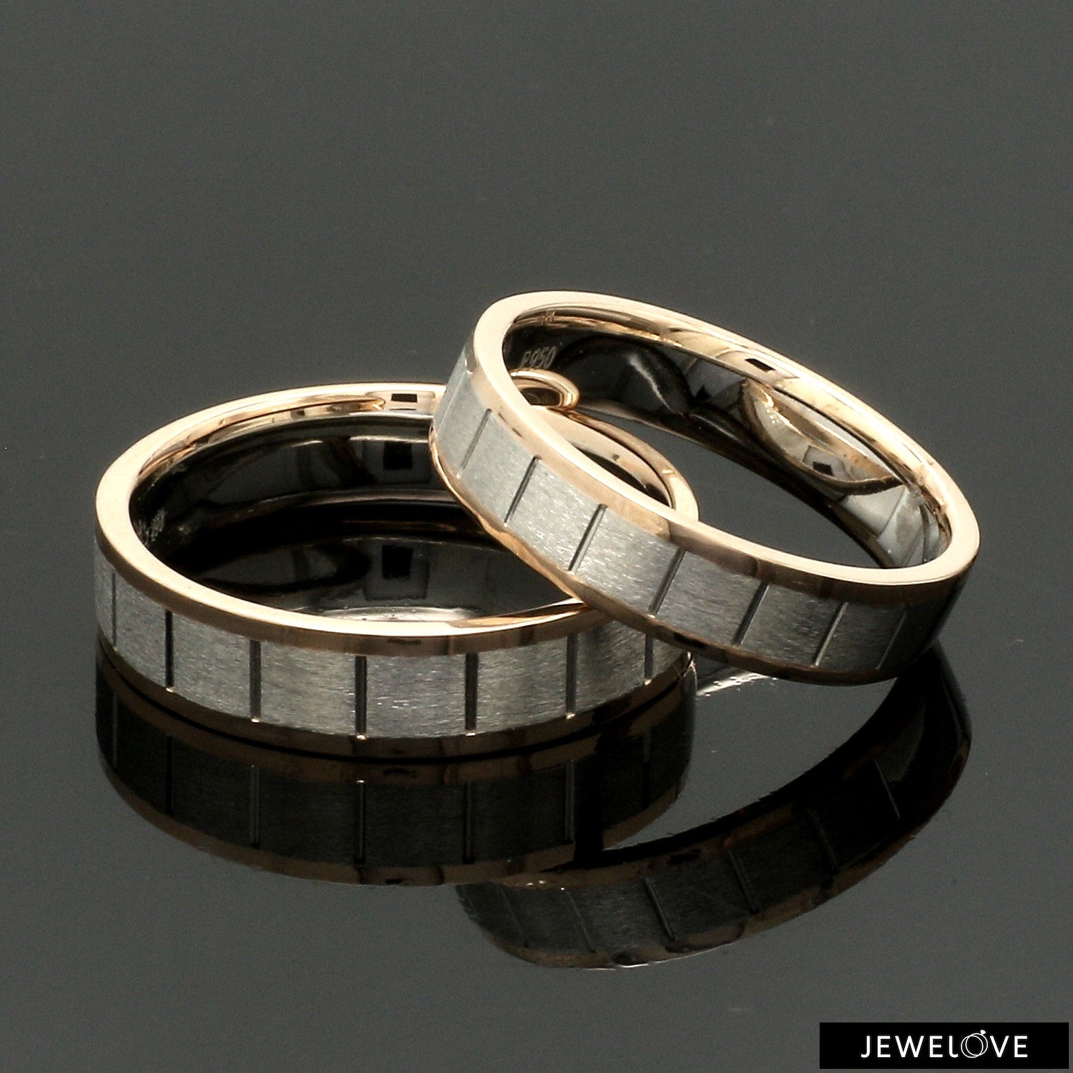 Unique Shape Platinum Love Bands with Rose Gold Border JL PT 648-RG Plain