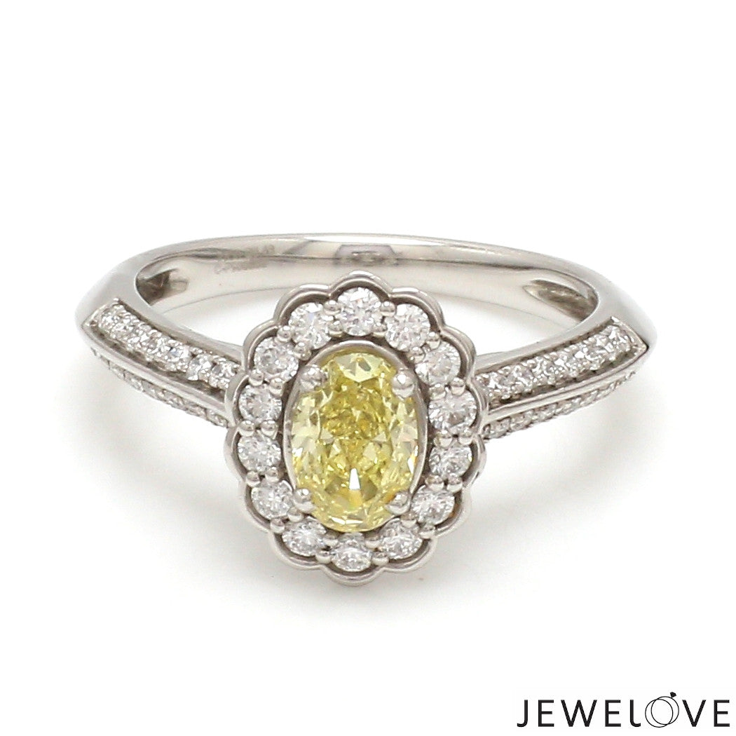 Yellow Diamond Platinum Ring with Halo Split Diamond JL PT YD 1370