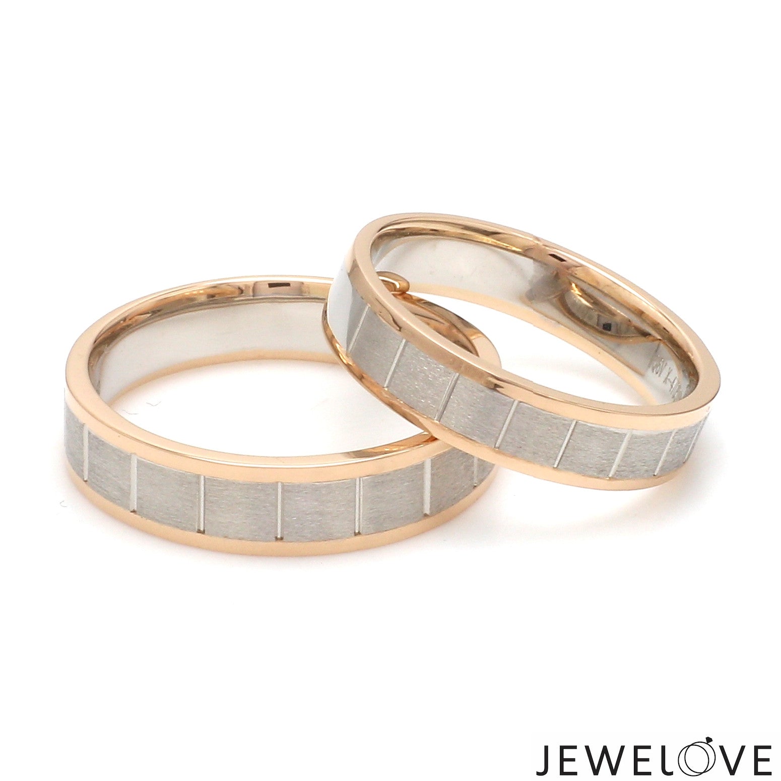 Unique Shape Platinum Love Bands with Rose Gold Border JL PT 648-RG Plain