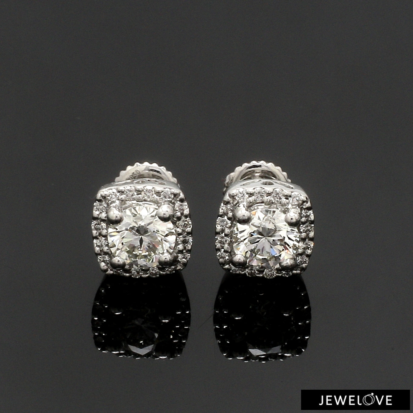 Platinum Solitaire Square Halo Earrings JL PT E 325-A   Jewelove.US