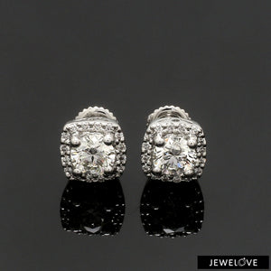 Platinum Solitaire Square Halo Earrings JL PT E 325-A   Jewelove.US