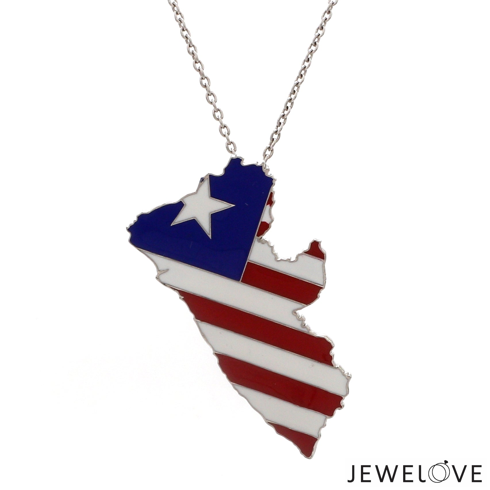 Customised Platinum Liberia Flag Pendant with Red & Blue Enamel JL PT P Liberia   Jewelove.US