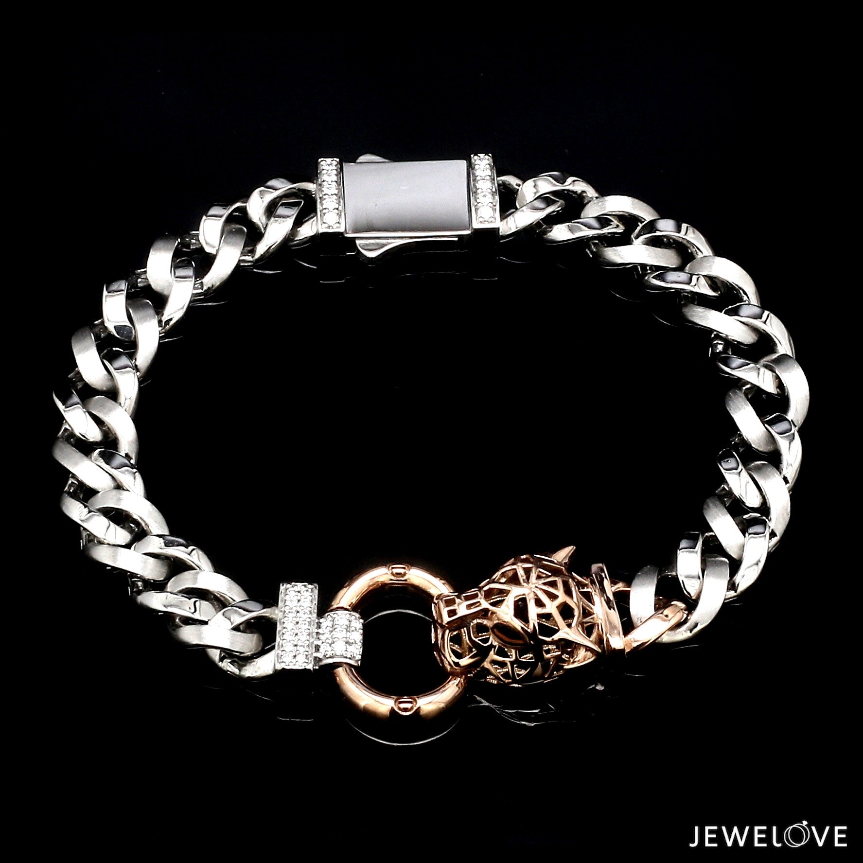 Platinum Rose Gold Jaguar Diamond Bracelet for Men JL PTB 1233