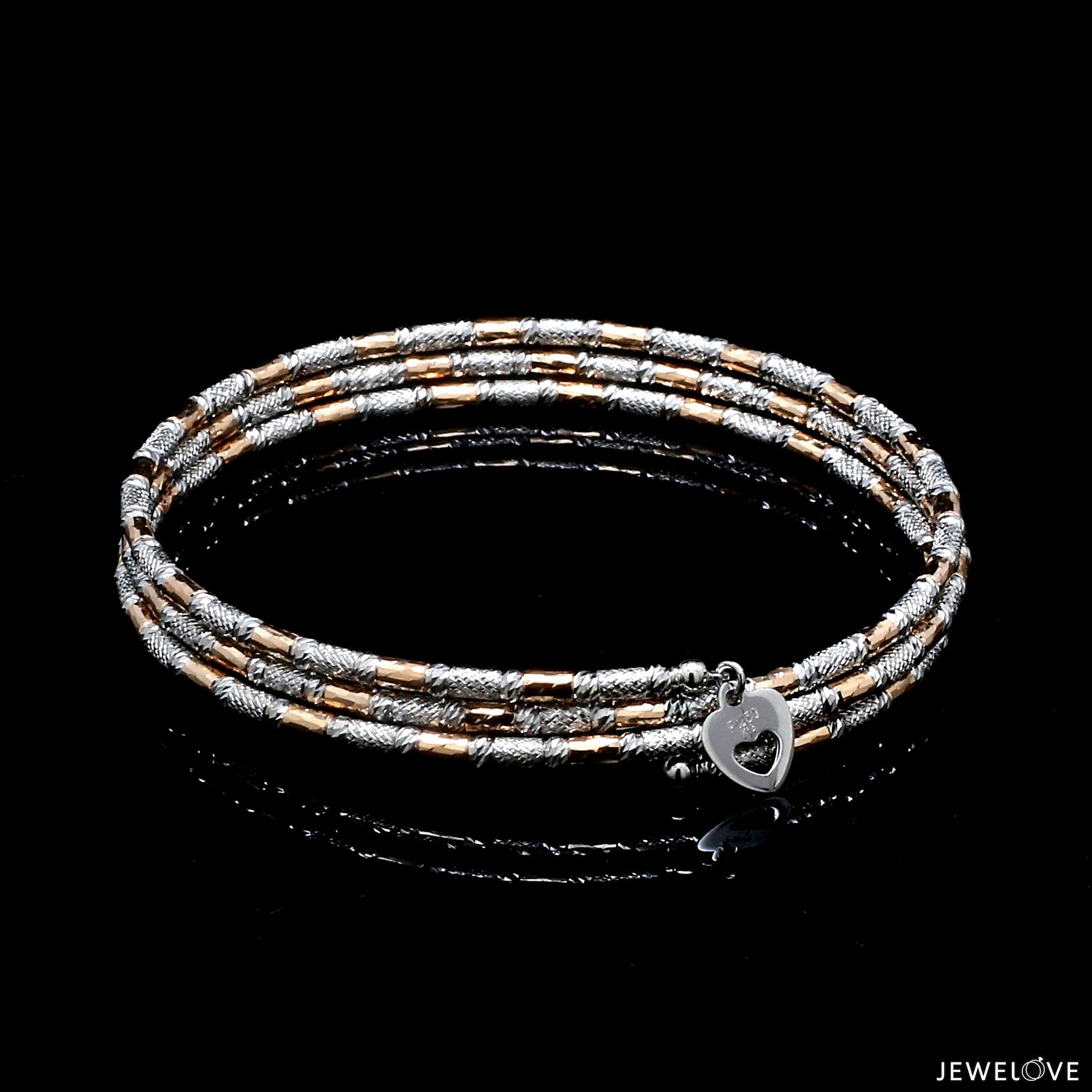 Japanese 3-row Platinum & Rose Gold Bracelet for Women with Diamond Cut Balls JL PTB 1264