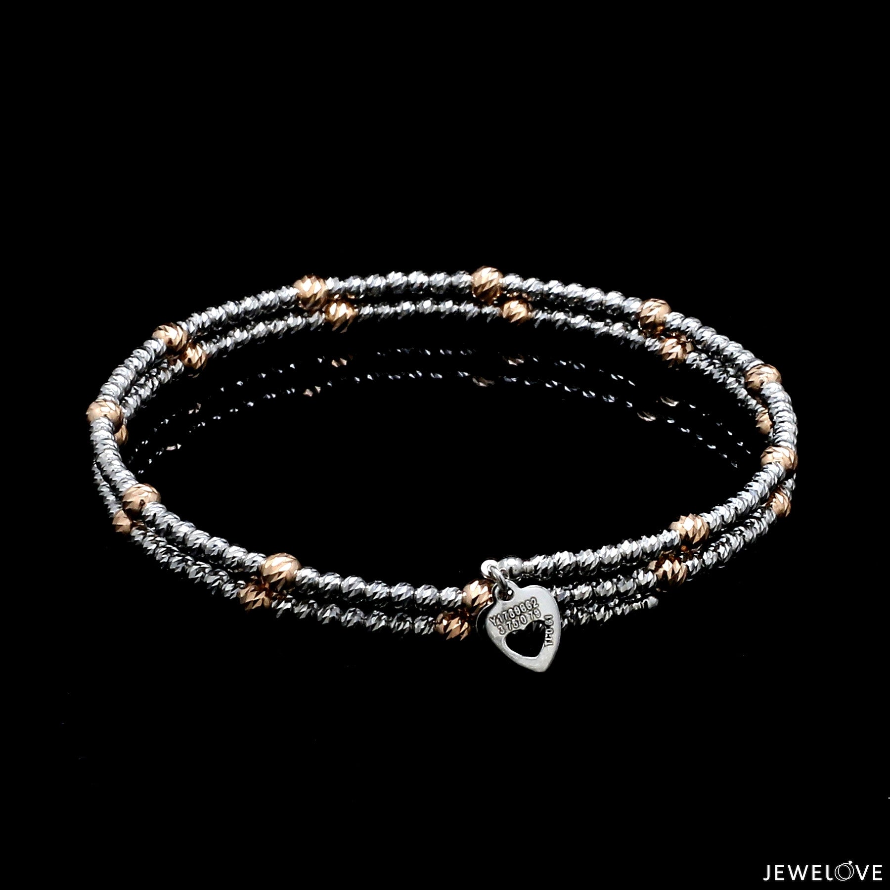 Japanese 2-row Platinum & Rose Gold Bracelet for Women with Diamond Cut Balls JL PTB 1260