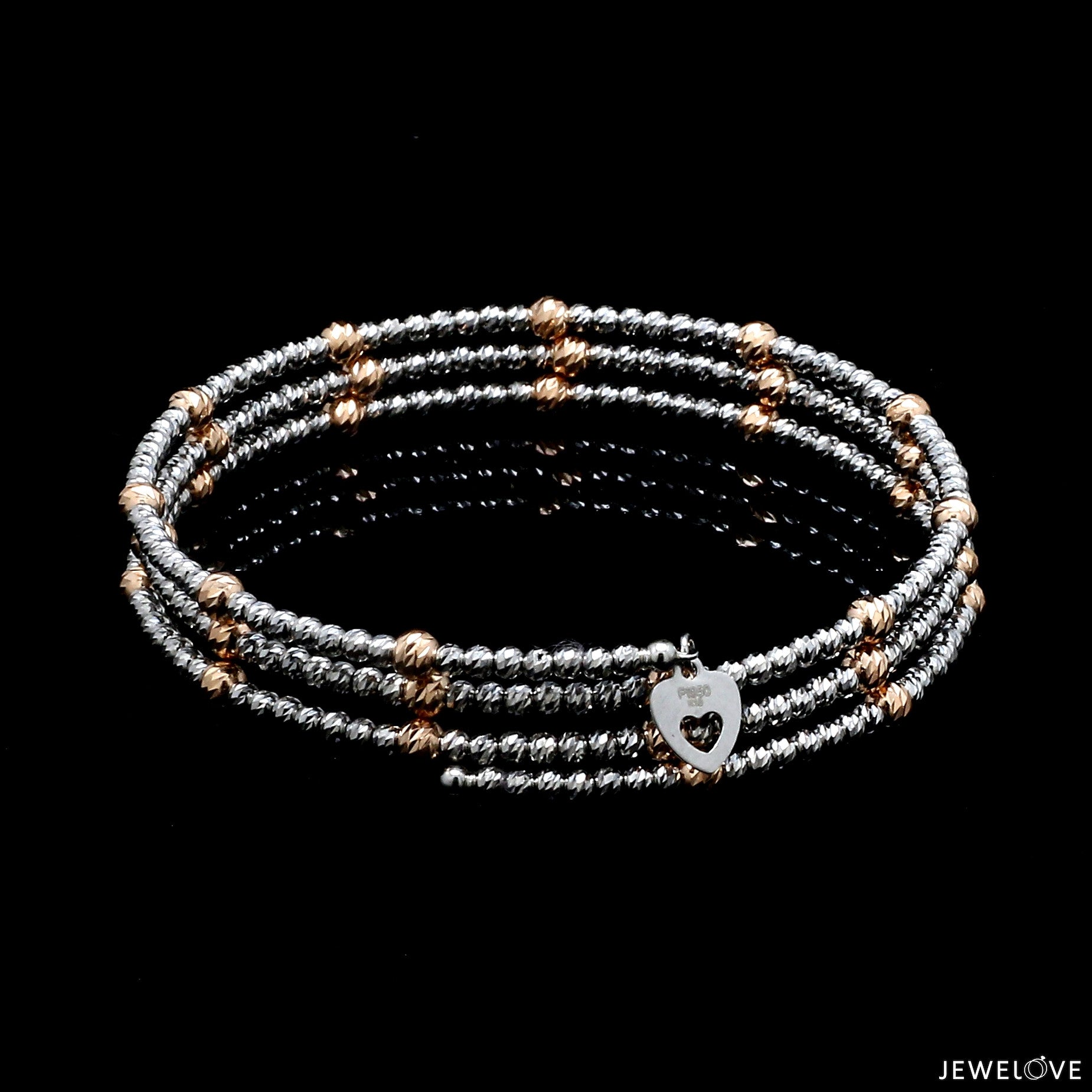 Japanese 3-row Platinum & Rose Gold Bracelet for Women with Diamond Cut Balls JL PTB 1261