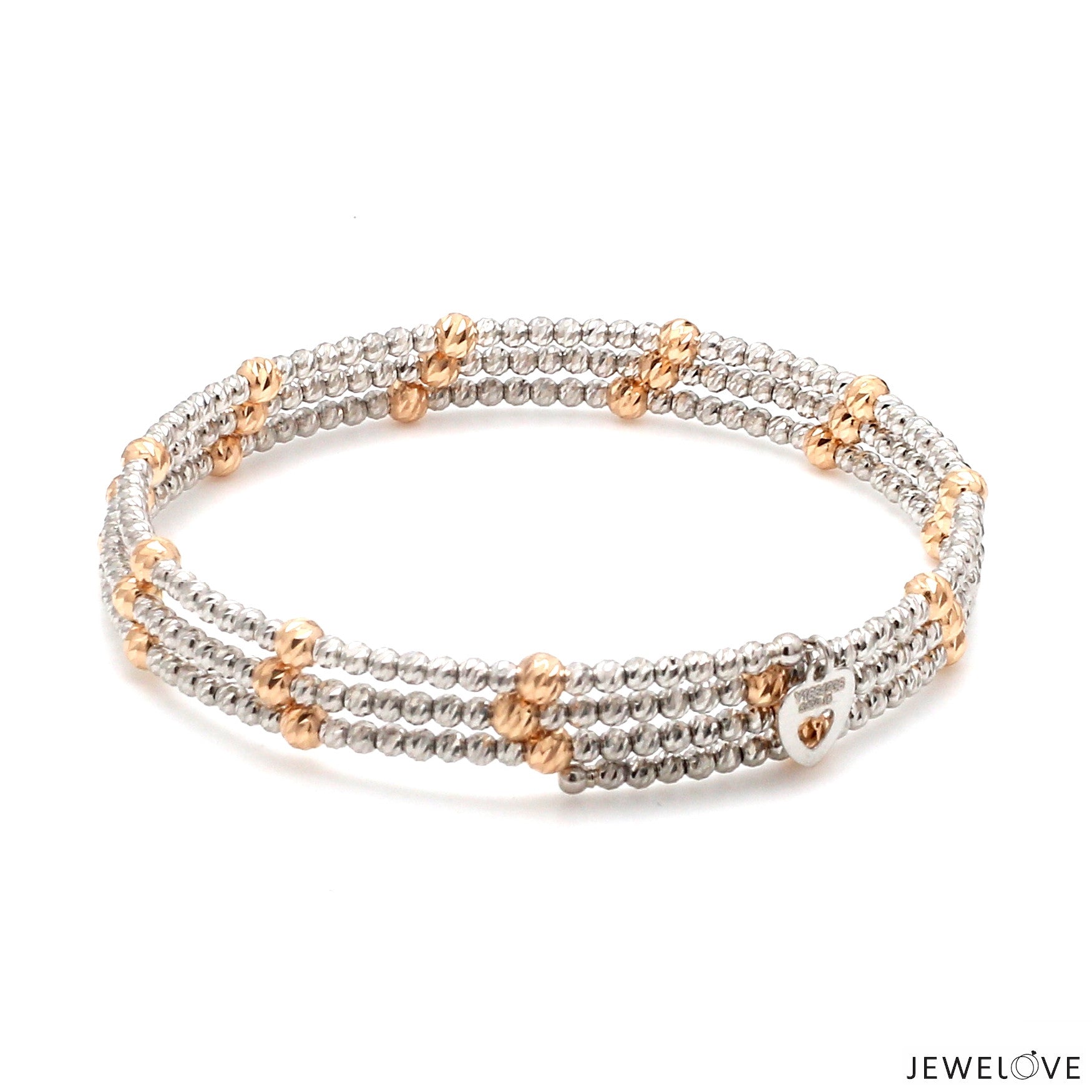 Japanese 3-row Platinum & Rose Gold Bracelet for Women with Diamond Cut Balls JL PTB 1261