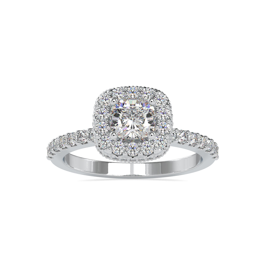 0.30cts. Cushion Cut Solitaire Platinum Halo Diamond Shank Ring JL PT 0017   Jewelove.US