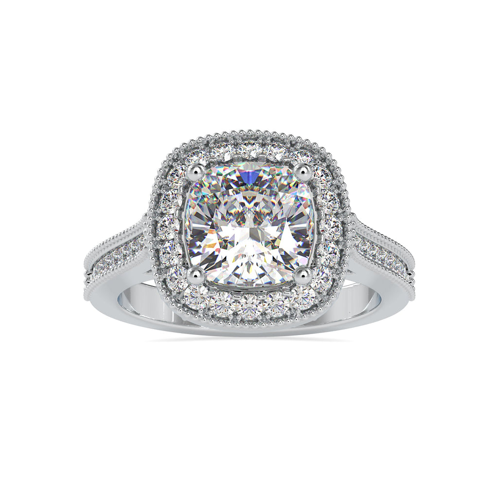 0.50cts. Cushion Cut Solitaire Platinum Diamond Halo Shank Engagement Ring JL PT 0094-A   Jewelove.US