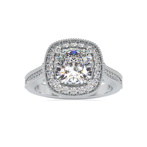 0.50cts. Cushion Cut Solitaire Platinum Diamond Halo Shank Engagement Ring JL PT 0094-A   Jewelove.US