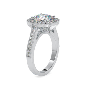 0.50cts. Cushion Cut Solitaire Platinum Diamond Halo Shank Engagement Ring JL PT 0094-A   Jewelove.US