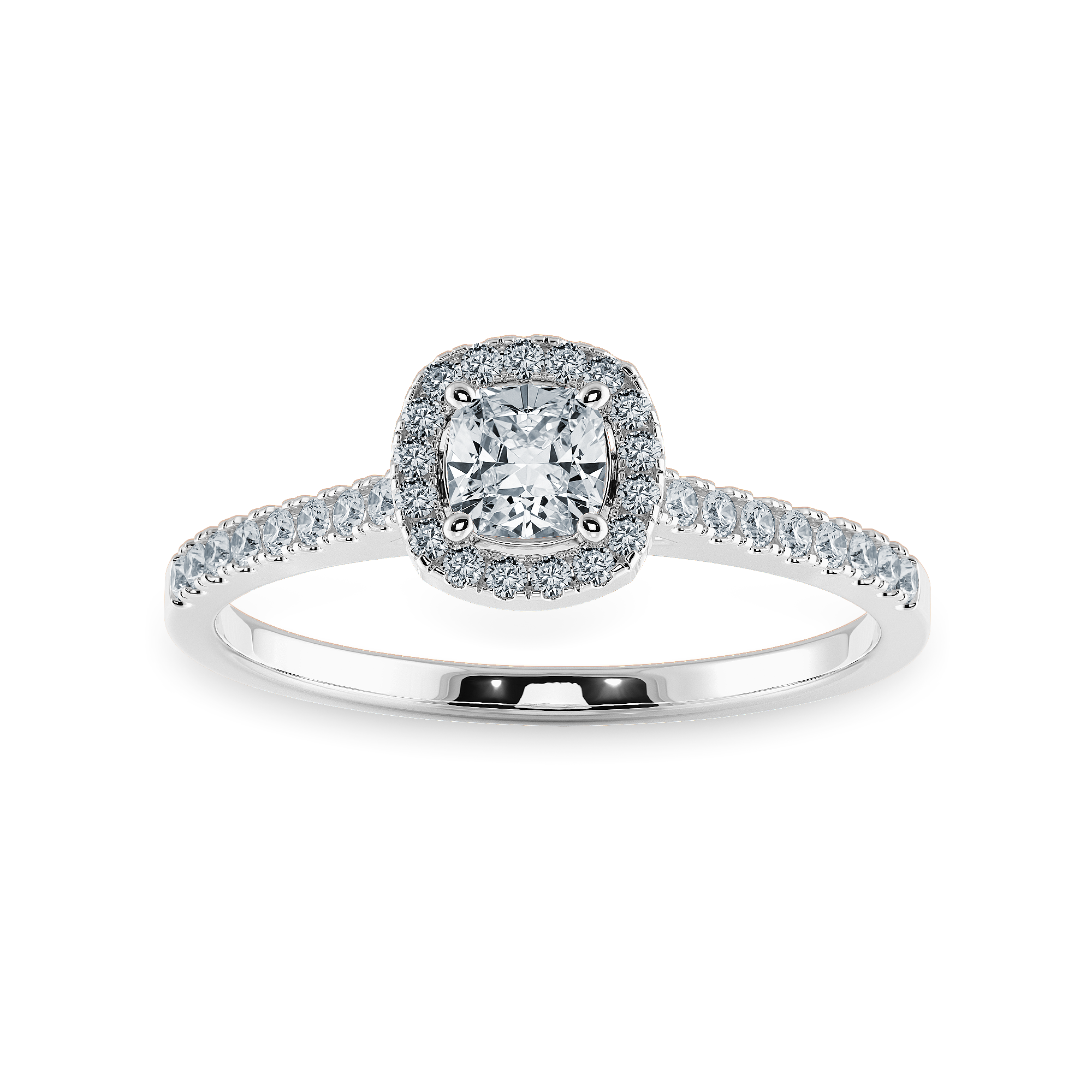 0.70cts. Cushion Cut Solitaire Diamond Halo Shank Platinum Engagement Ring JL PT 1195-A   Jewelove.US