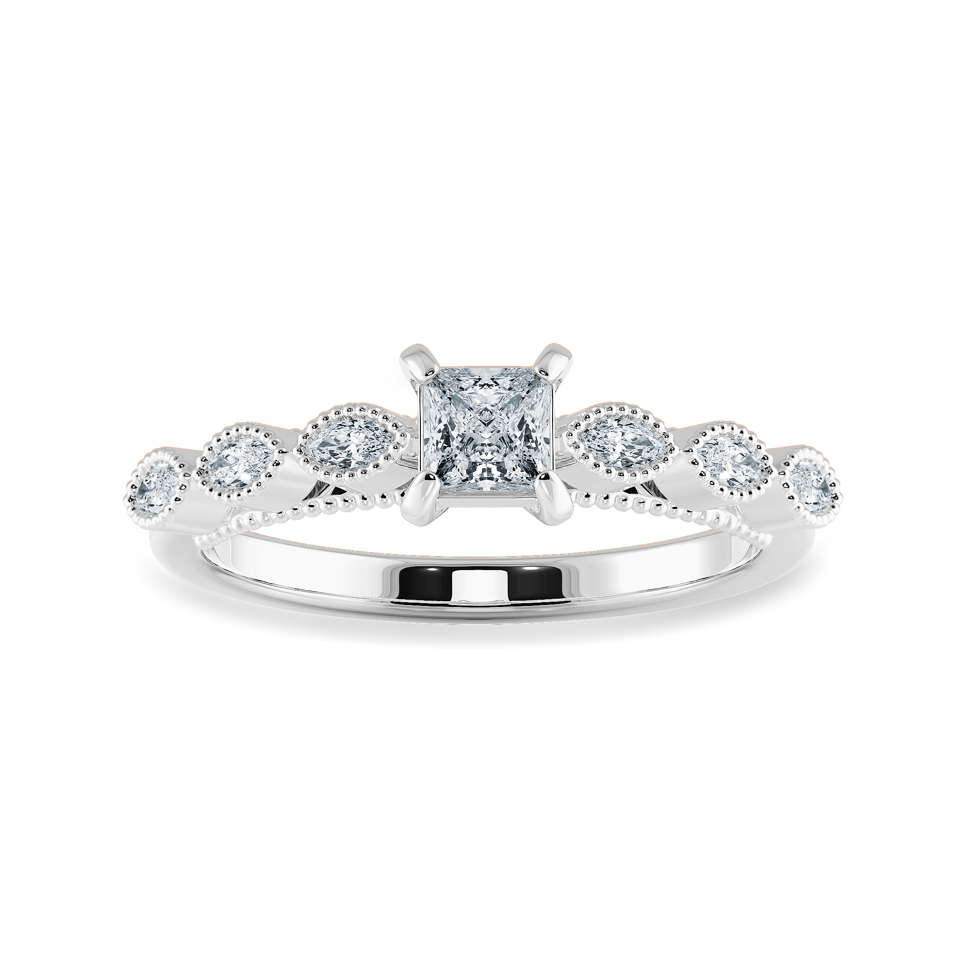 0.50cts Princess Cut Solitaire with Marquise Diamond Accents Platinum Ring JL PT 2012-A   Jewelove.US