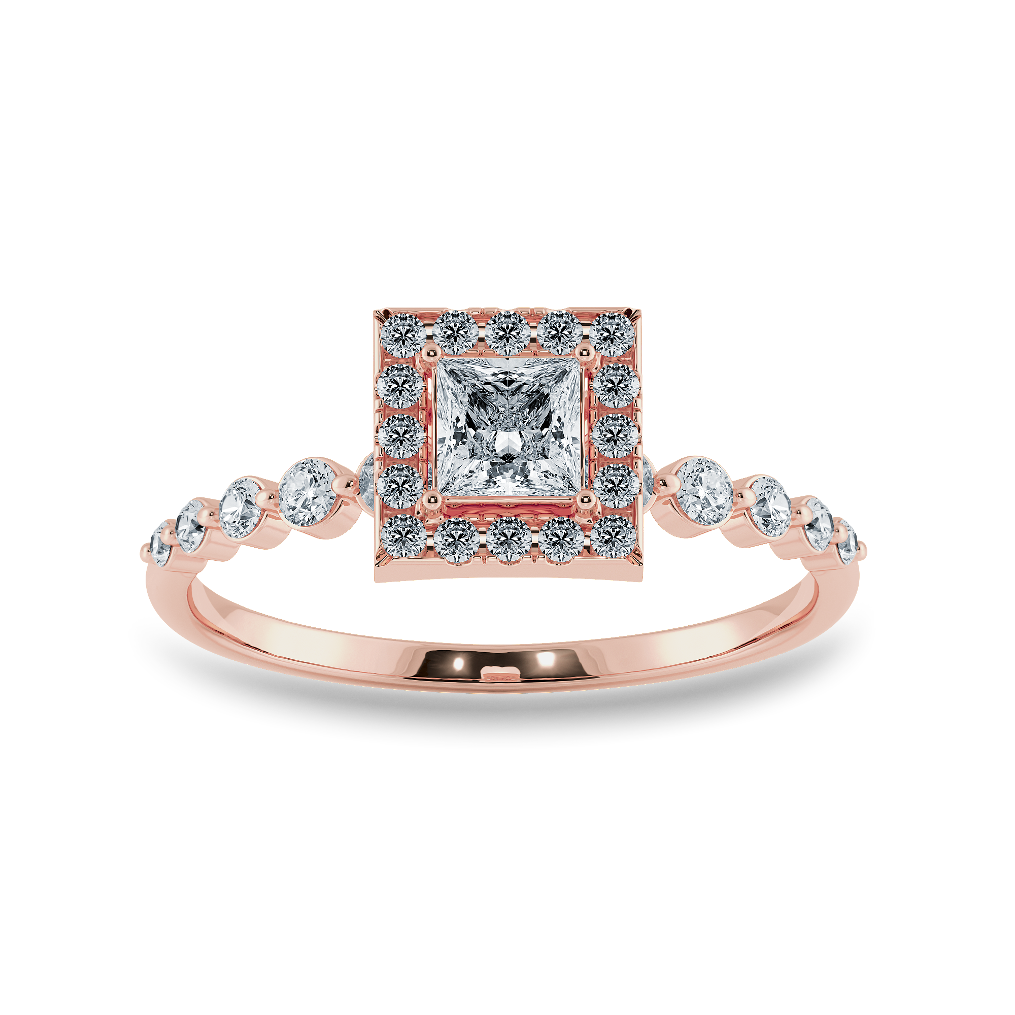 0.50cts. Princess Cut Solitaire Halo Diamond Accents 18K Rose Gold Ring JL AU 2003R-A   Jewelove.US