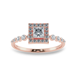 0.50cts. Princess Cut Solitaire Halo Diamond Accents 18K Rose Gold Ring JL AU 2003R-A   Jewelove.US