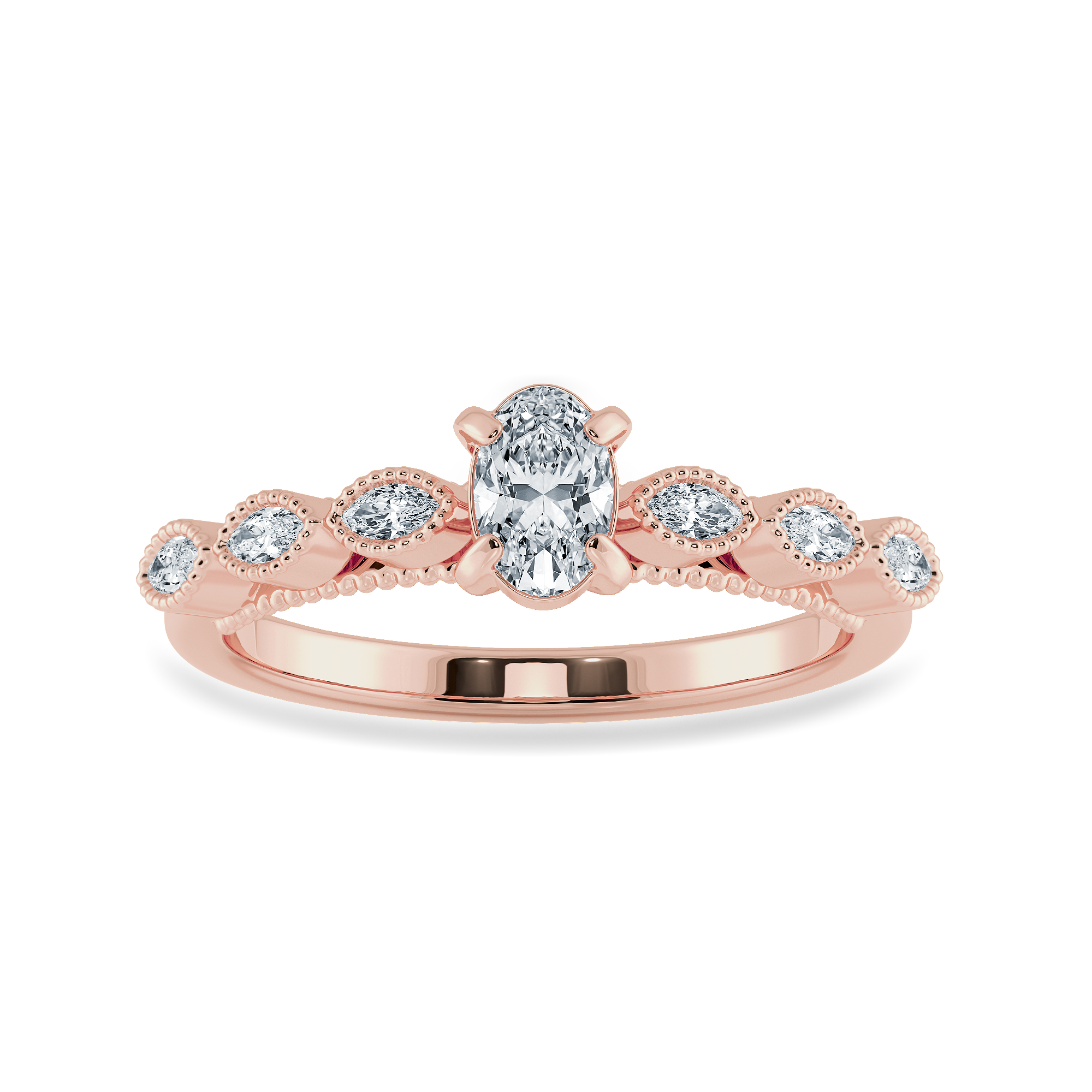 0.30cts. Oval Cut Solitaire with Marquise Cut Diamond Accents 18K Rose Gold Ring JL AU 2017R   Jewelove.US