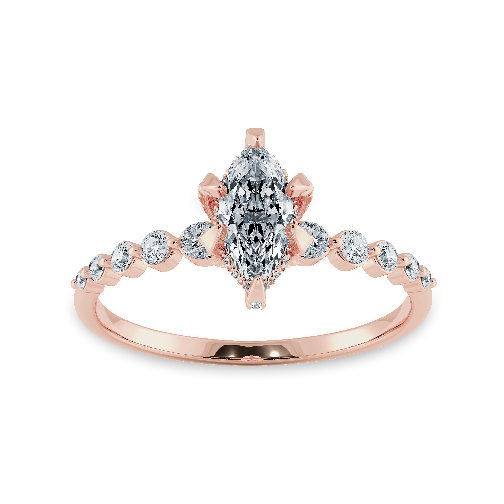 0.30cts. Marquise Cut Solitaire Halo Diamond Accents 18K Rose Gold Ring JL AU 2010R   Jewelove.US