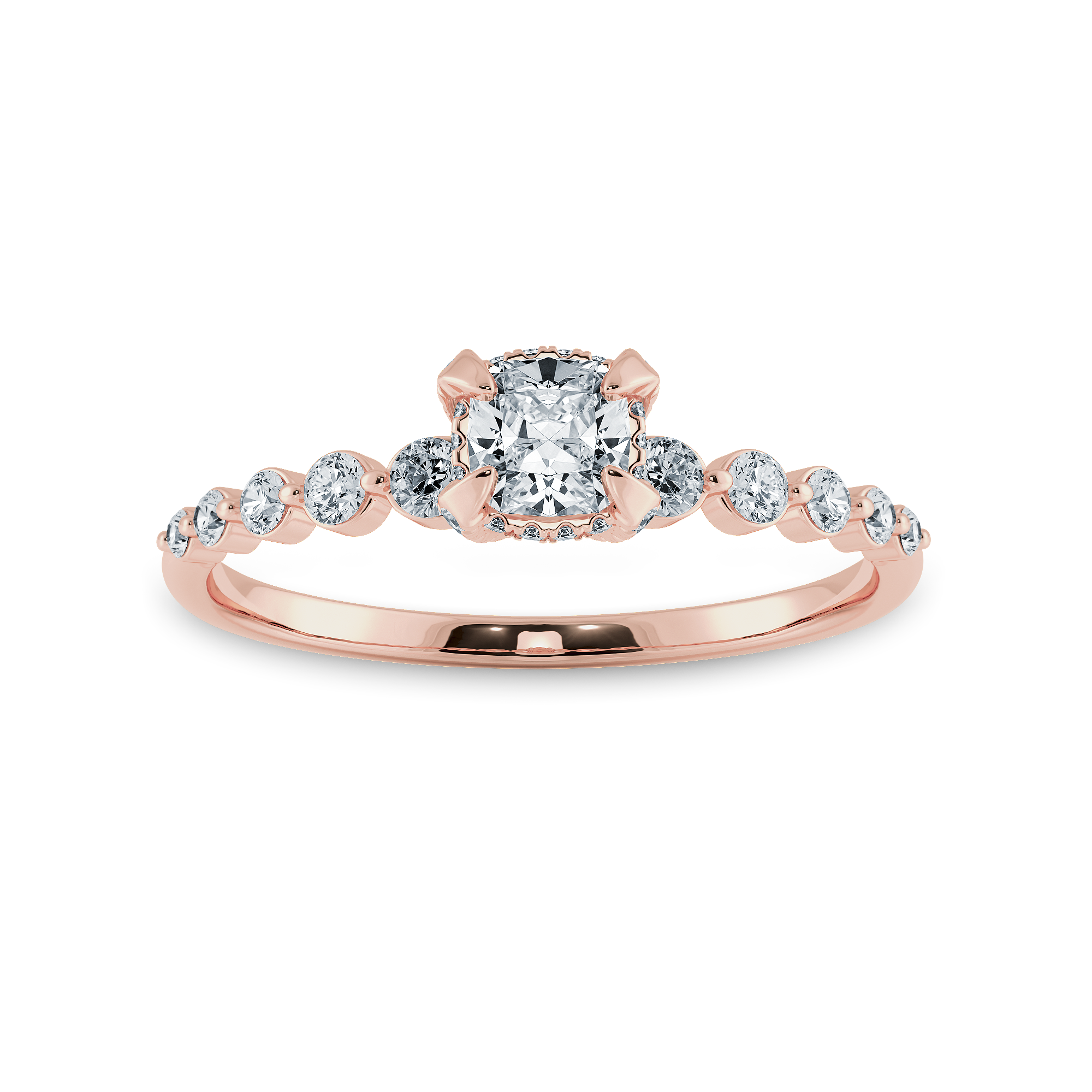 0.70cts. Cushion Cut Solitaire Halo Diamond Accents 18K Rose Gold Ring JL AU 2005R-B   Jewelove.US